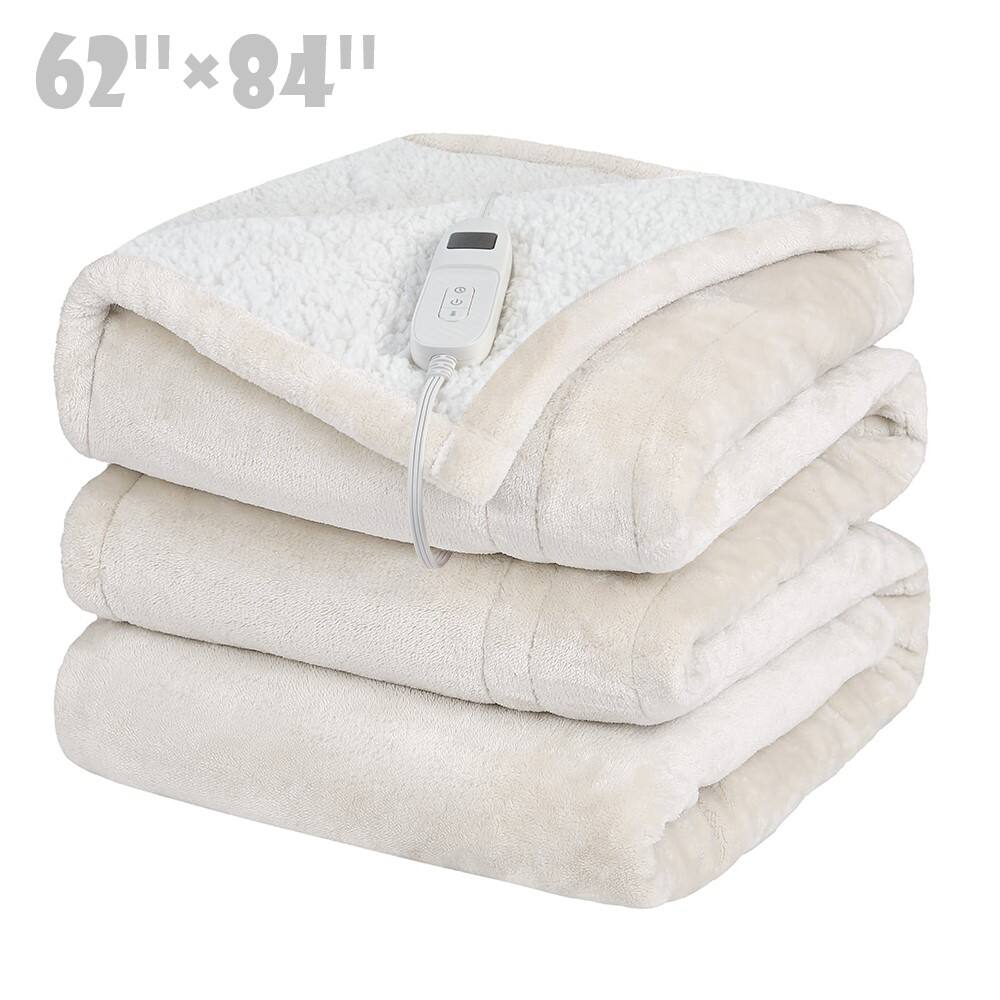 Angle. MOVSSOU - Heated Blanket Electric Blanket Twin Size 84" x 62" Heating Blanket Throw with Controller Over Heat Protection - white.