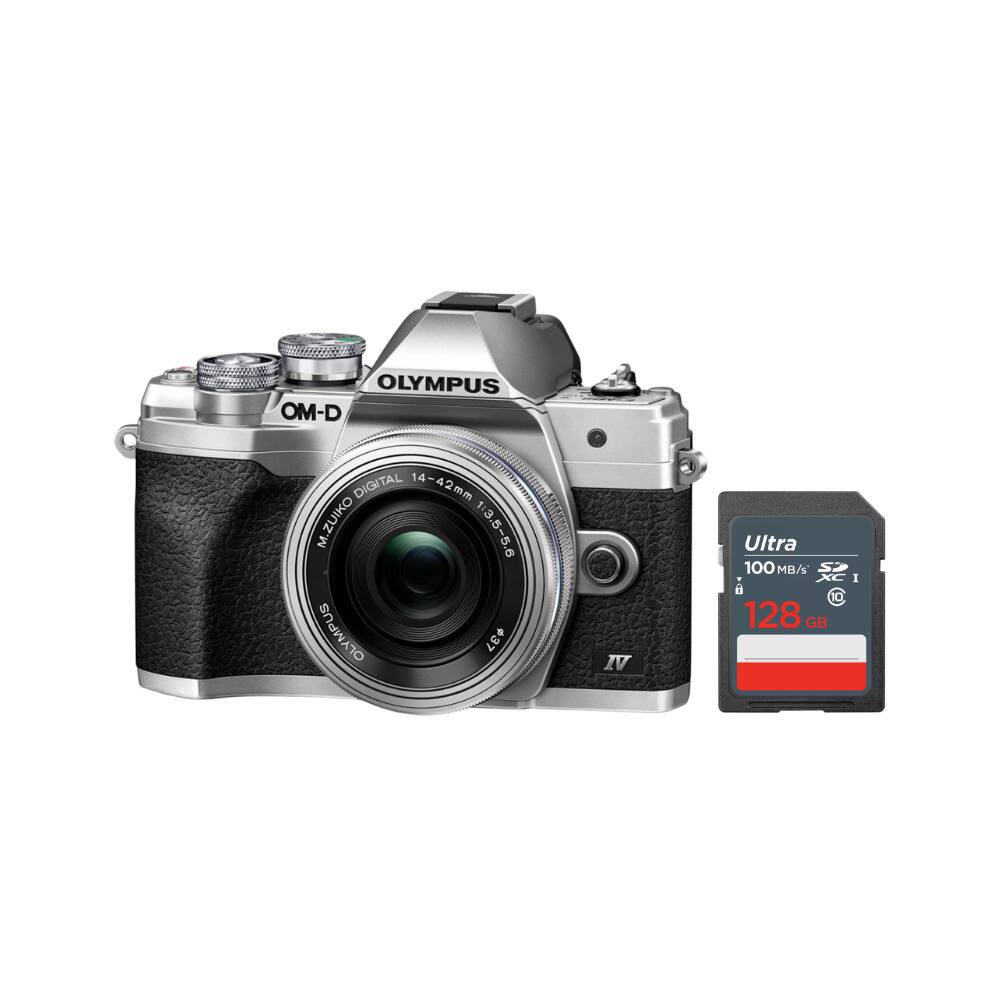 OM System - OM-D E-M10 Mark IV Camera with 14-42mm EZ Lens (Silver) Bundle