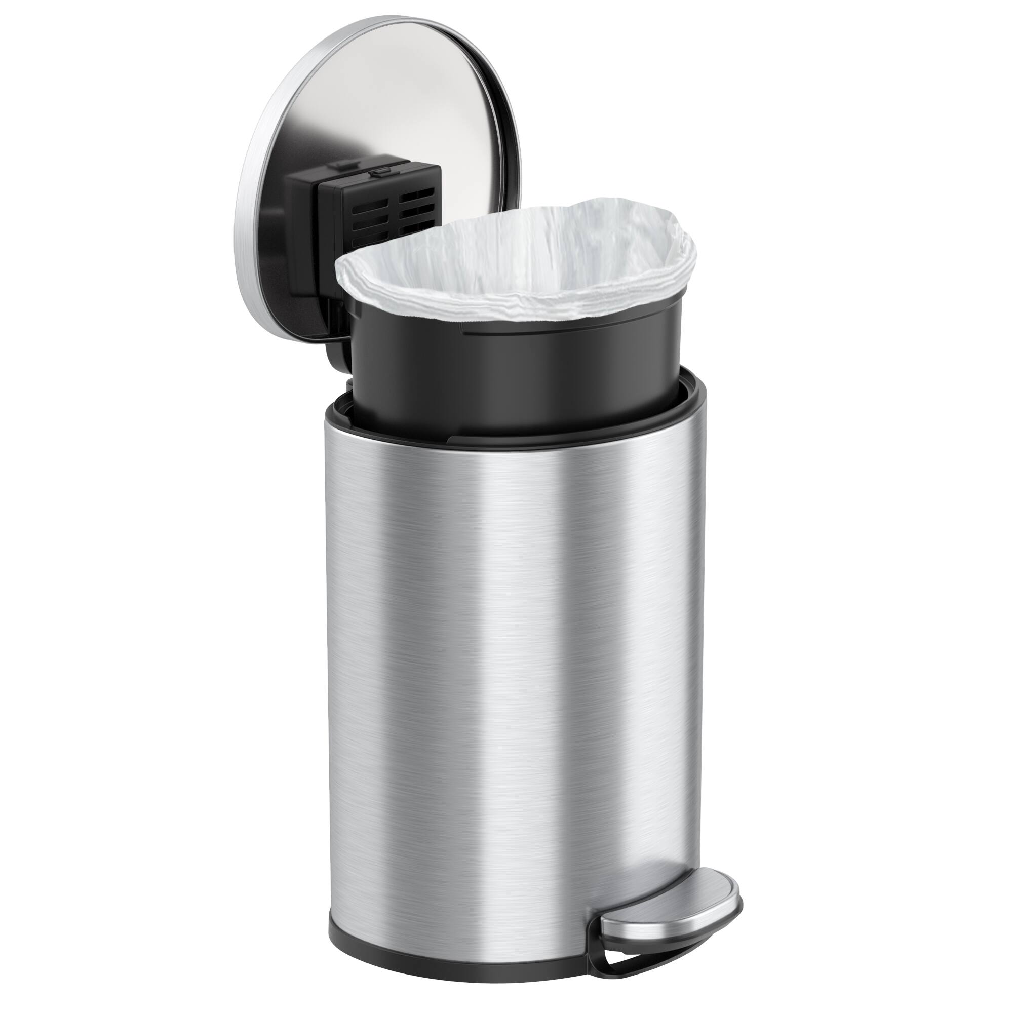Back. iTouchless - 3 Gallon SoftStep Semi-Round Stainless Steel Step Bathroom Trash Can with AbsorbX Odor Filter - Silver.