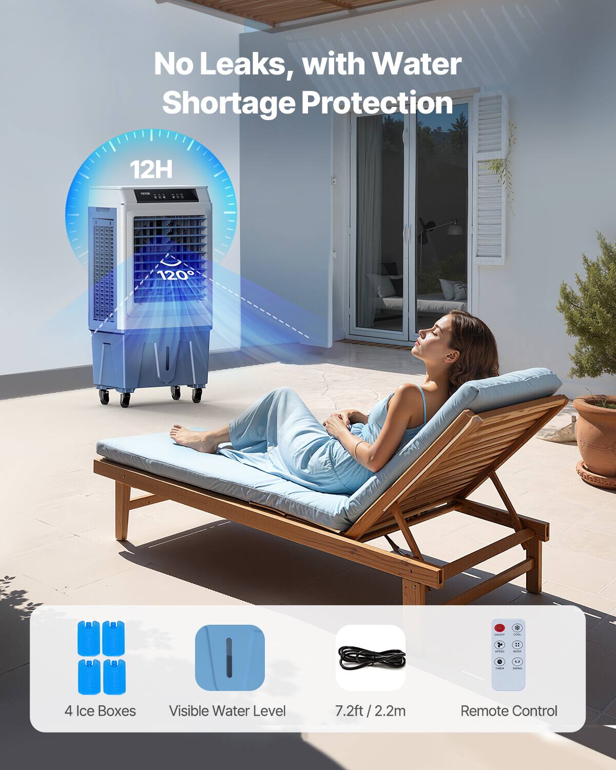 No Leaks, with Water Shortage Protection  
12H 120 C  
4 Ice Boxes  
Visible Water Level  
7.2ft / 2.2m  
Remote Control