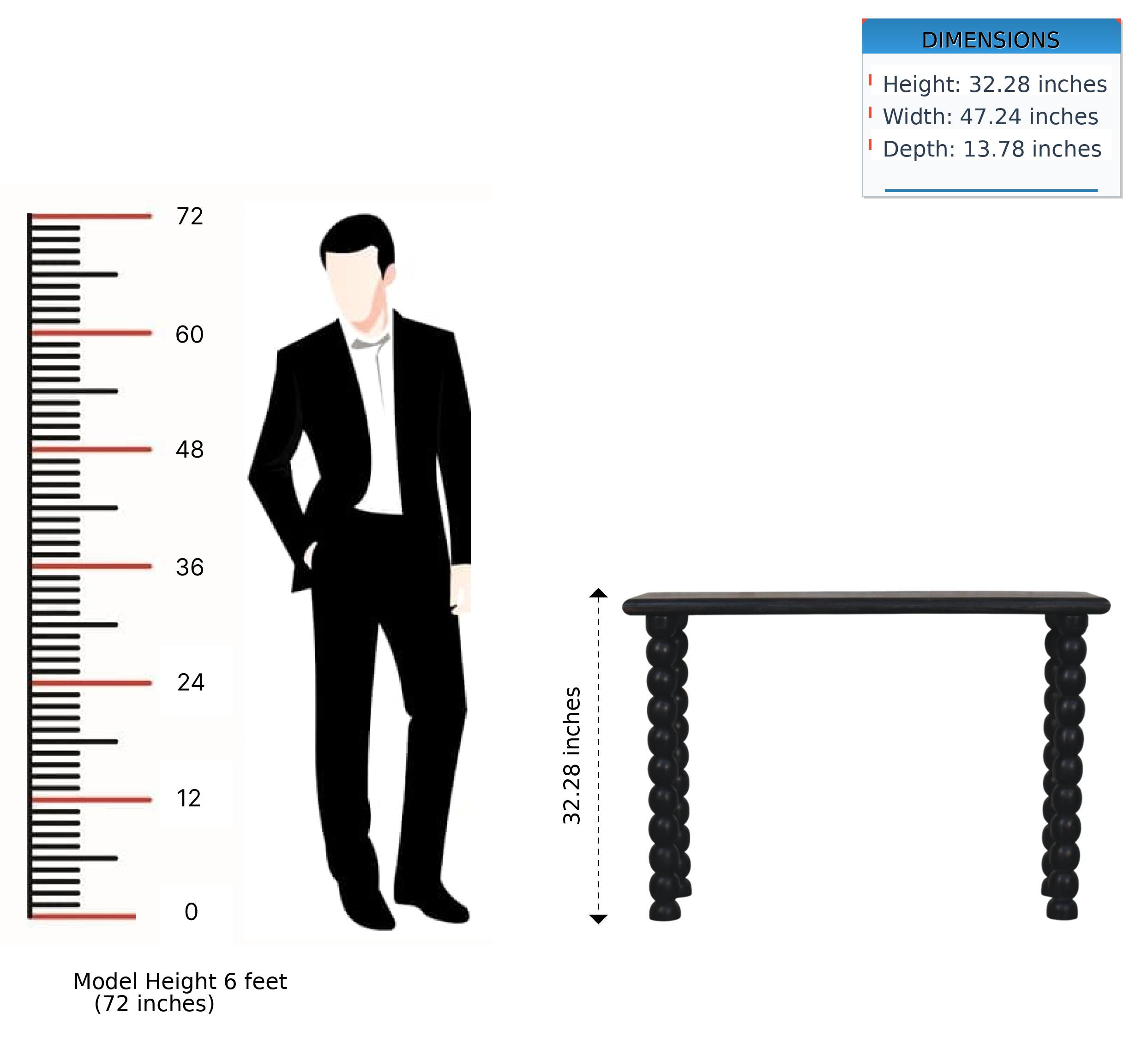 DIMENSIONS  
Height: 32.28 inches  
Width: 47.24 inches  
Depth: 13.78 inches  

Model Height 6 feet (72 inches)