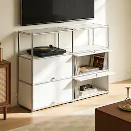 Malletson - 4 Tier Metal Sideboard Buffet Twin Row Storage Cabinet with Flip Up Doors and Adjustable Feet for Dining Room Kitchen - White