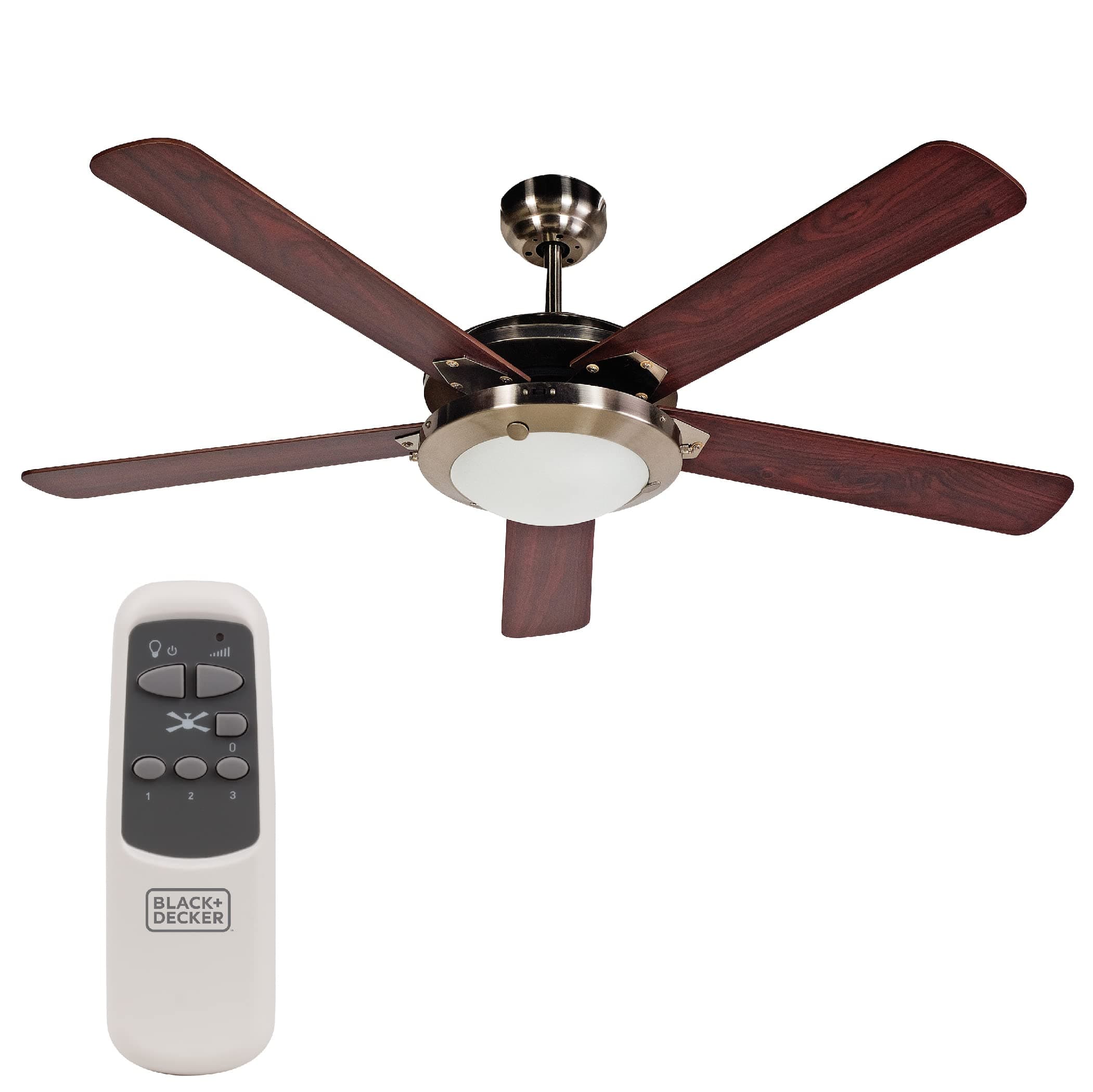 Black+Decker - 52 INCH 5 - Blade Retractable Blades Ceiling Fan with Pull Chain and Light Kit Included - NATURAL