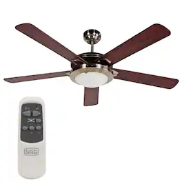 Black+Decker - 52 INCH 5 - Blade Retractable Blades Ceiling Fan with Pull Chain and Light Kit Included - NATURAL