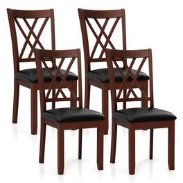 Gymax - Set of 4 Dining Chair Kitchen Chair with Backrest Padded Seat & Rubber Wood Legs - Brown, Black