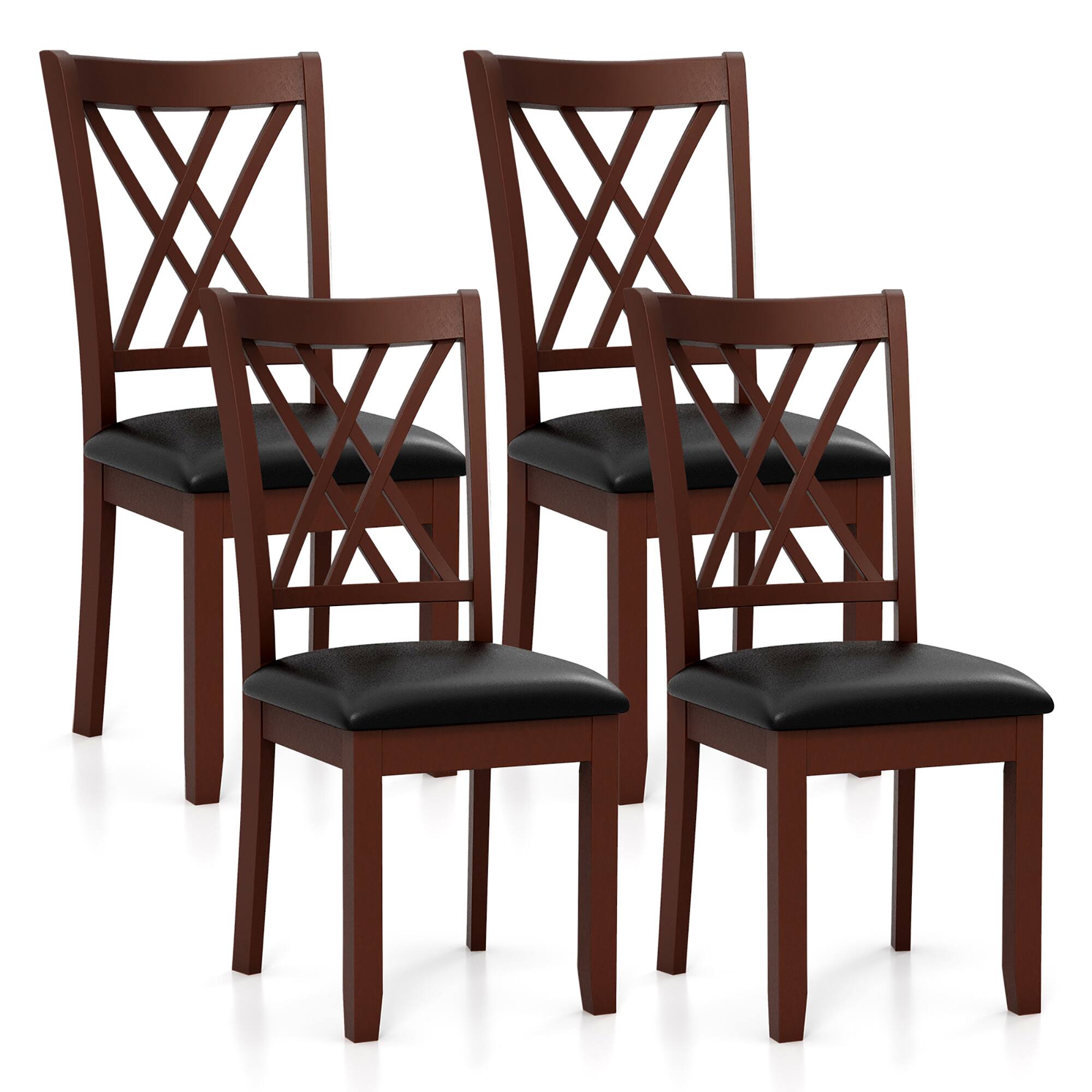 Front. Gymax - Gymax Set of 4 Dining Chair Kitchen Chair with Backrest Padded Seat & Rubber Wood Legs - Brown, Black.