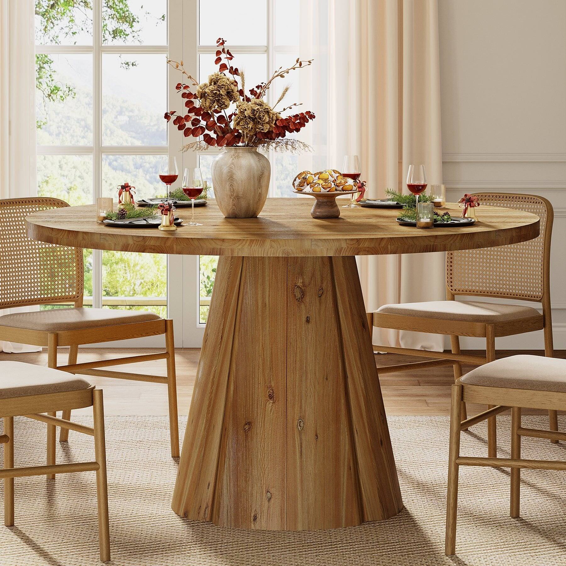 Alt View 1. Tribesigns - Solid Wood Dining Table with Wood Grain Finish and Round Top for Everyday Meals and Family Gatherings - Light Brown.