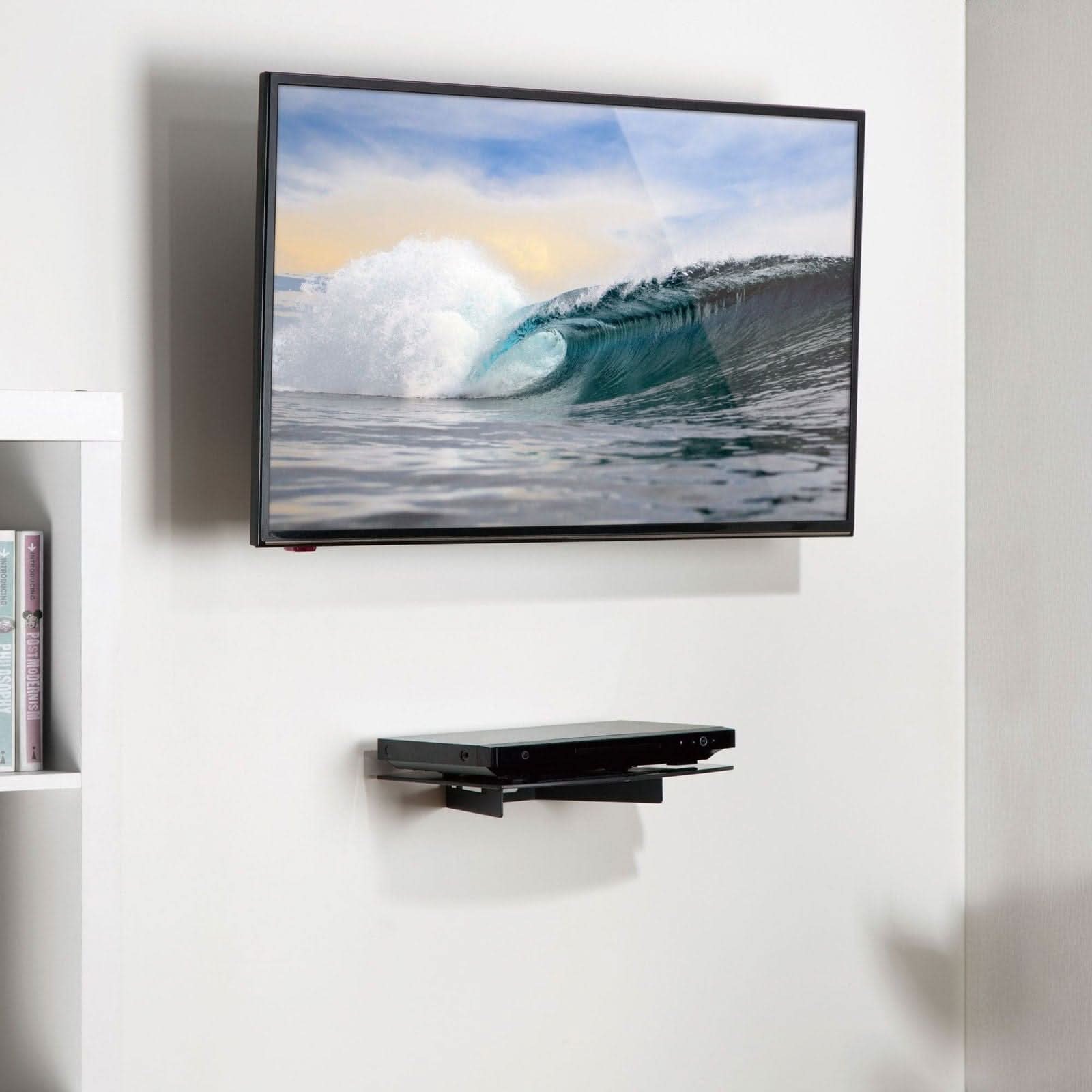 Alt View 7. Mount-It! - Floating A/V Component Wall‑Mounted Glass Shelf with Tempered Glass & Heavy‑Duty Steel Frame for Electronics, Black - Black.