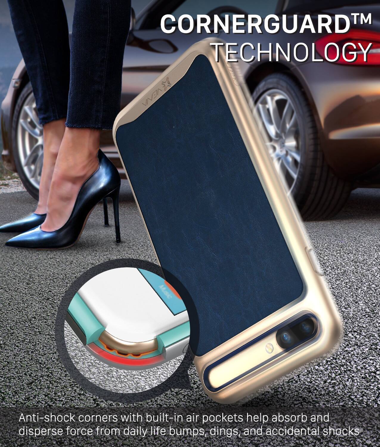 CORNERGUARD™ TECHNOLOGY: Anti-shock corners with built-in air pockets help absorb and disperse force from daily life bumps, dings, and accidental shocks.