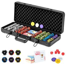 Gymax - 14 Gram Clay Poker Chip Set 500 Pieces Claytec Style Chips with Aluminum Case - Black