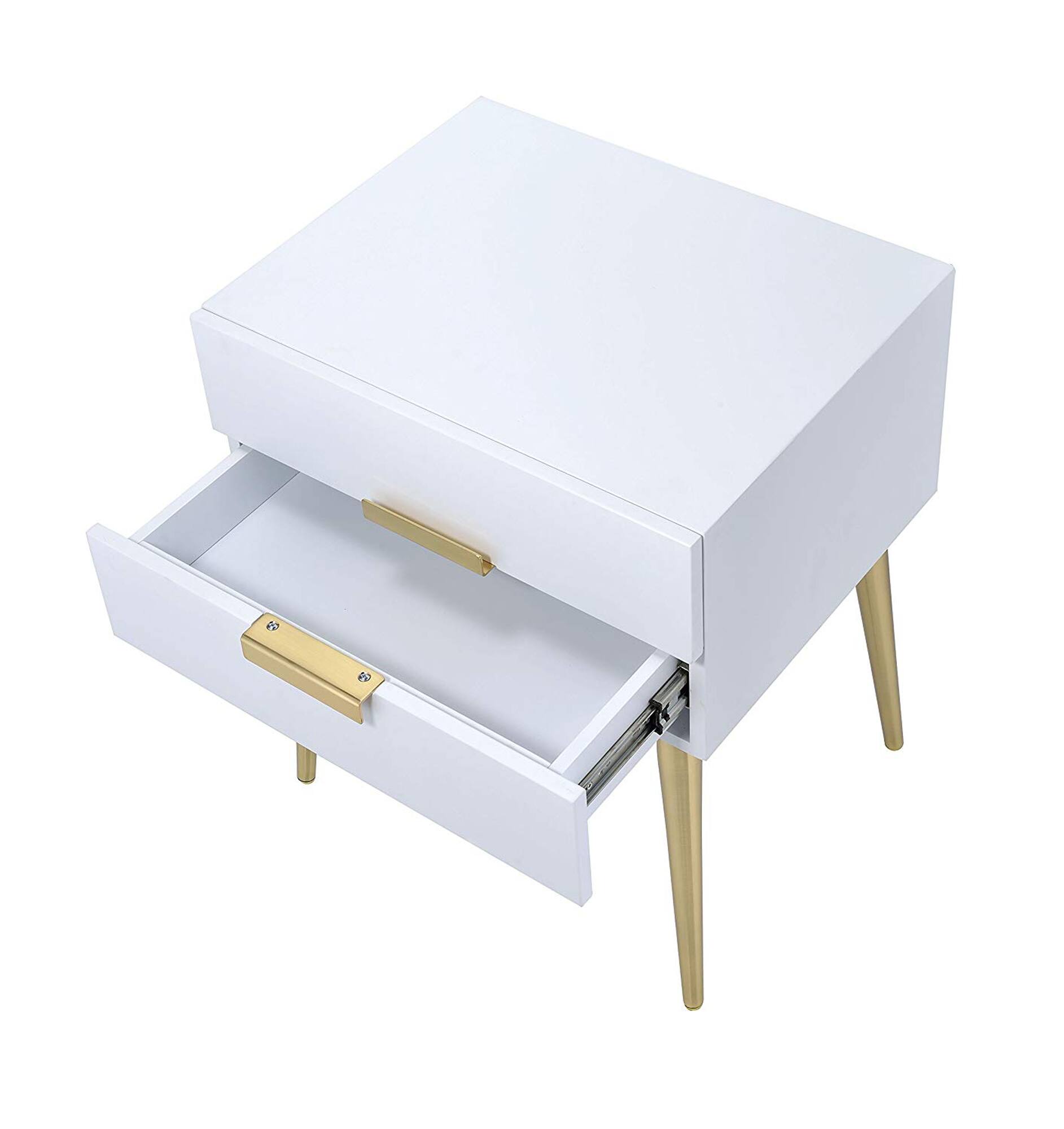 Alt View 2. Manhattan Lane - Denvor Square End Table with Drawers - White & Gold.
