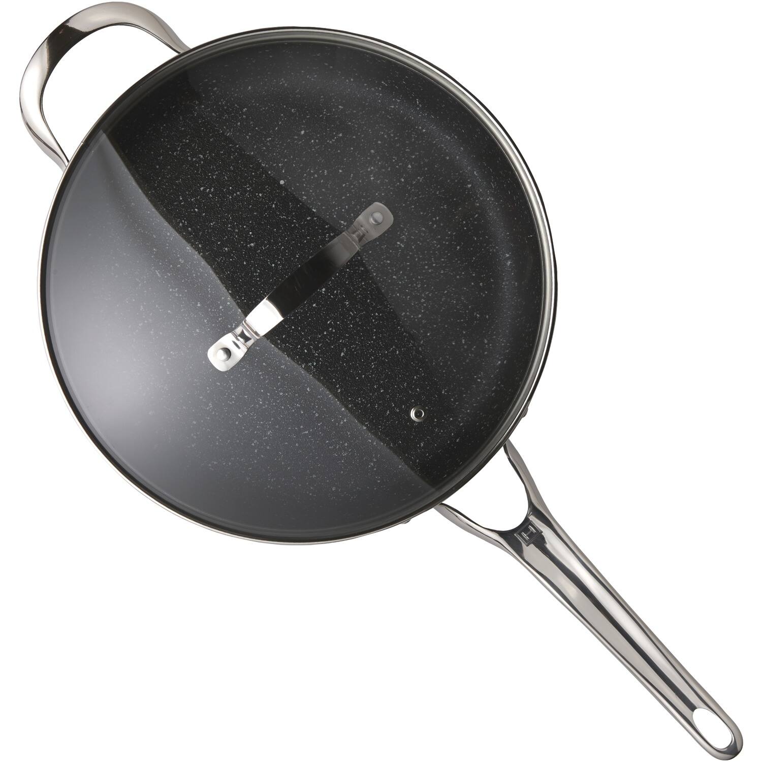 Alt View 1. THE ROCK by Starfrit - 11" 4.7-Quart Deep Sauté Pan with Glass Lid, Stainless Steel Handles - Black.