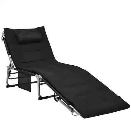 Front. Gymax - Gymax 4-Fold Oversize Padded Folding Chaise Lounge Chair Reclining Chair Black - Black.