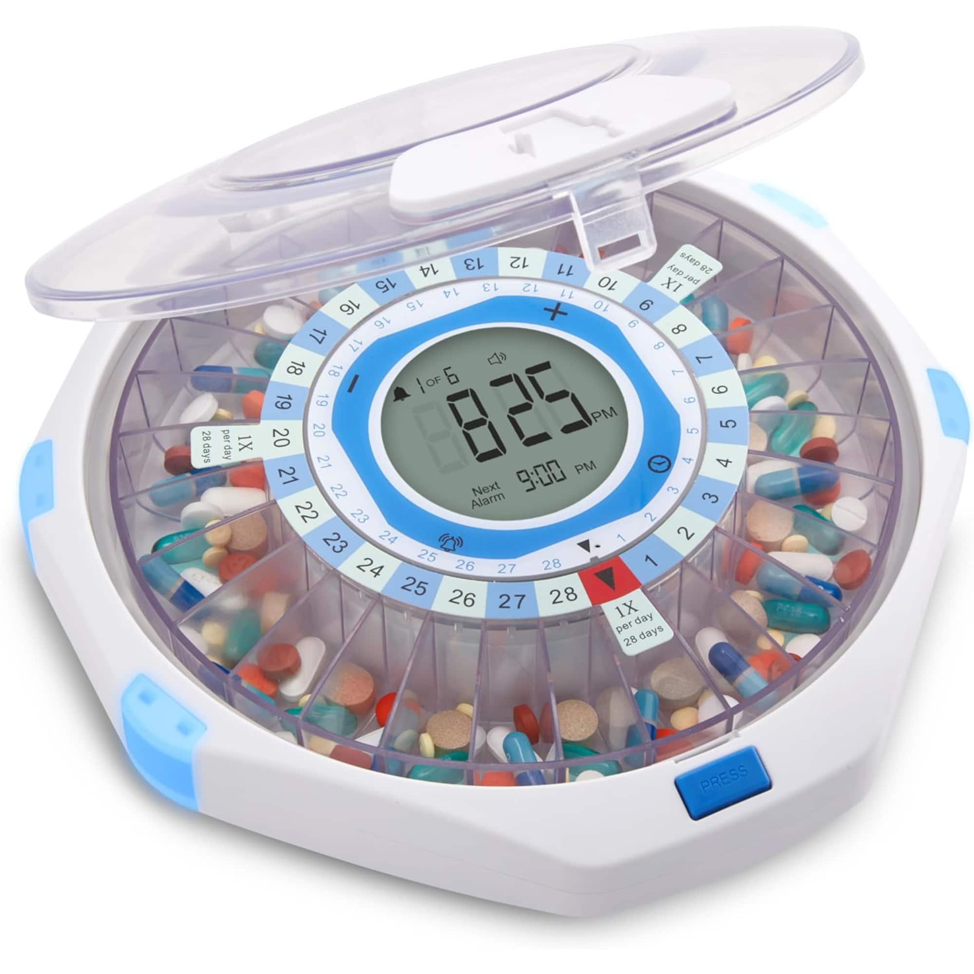 LiveFine - WiFi Automatic Pill Dispenser & 28-Day Remote Medication System W/Lock & Key - Clear Lid - Frosted Lid