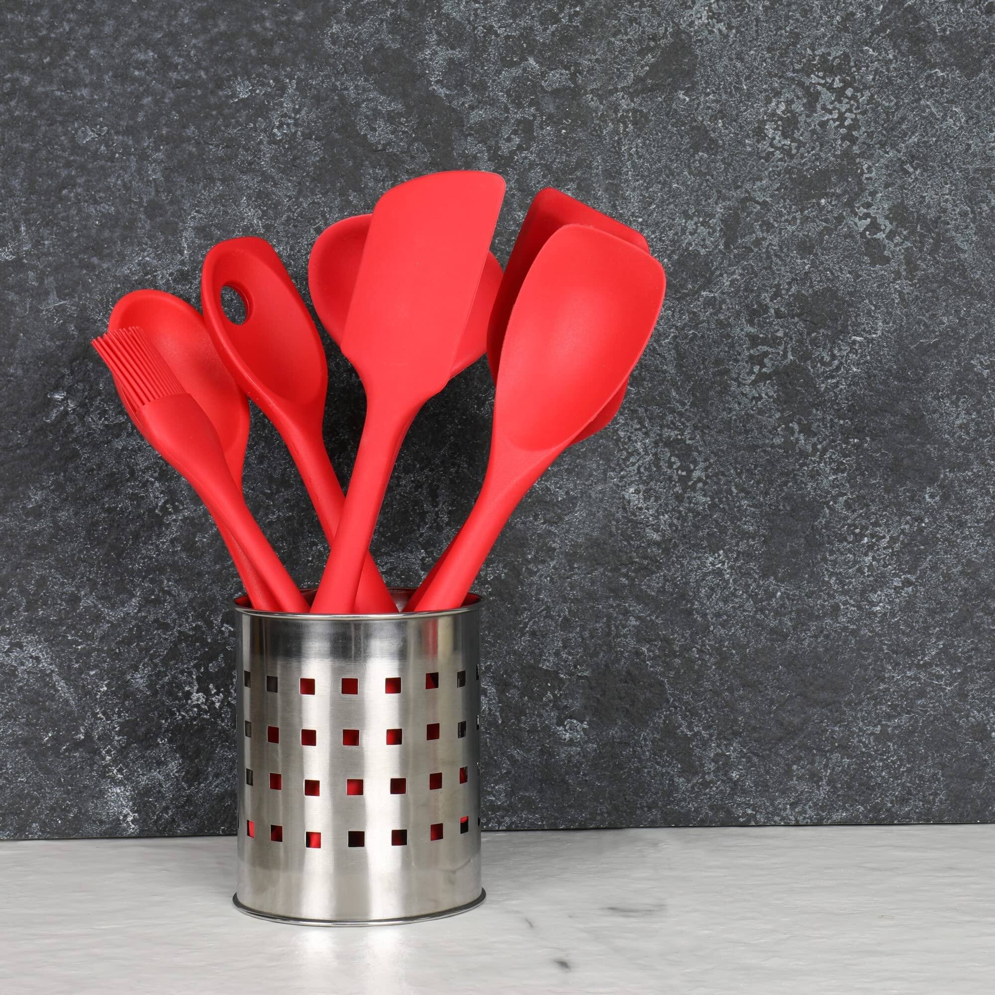 Left. Chef Craft - 11 Piece Premium Silicone Kitchen Tool and Utensil Set - Red - Red.