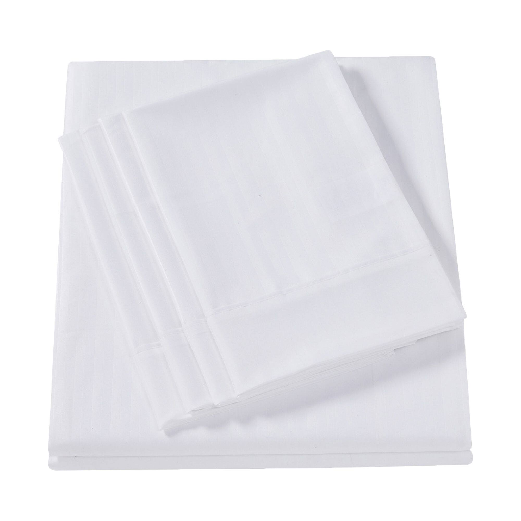 Angle. Sweet Home Collection - 6 Piece Embossed Dobby Stripe Sheet Set, Double Brushed Microfiber, California King - White.