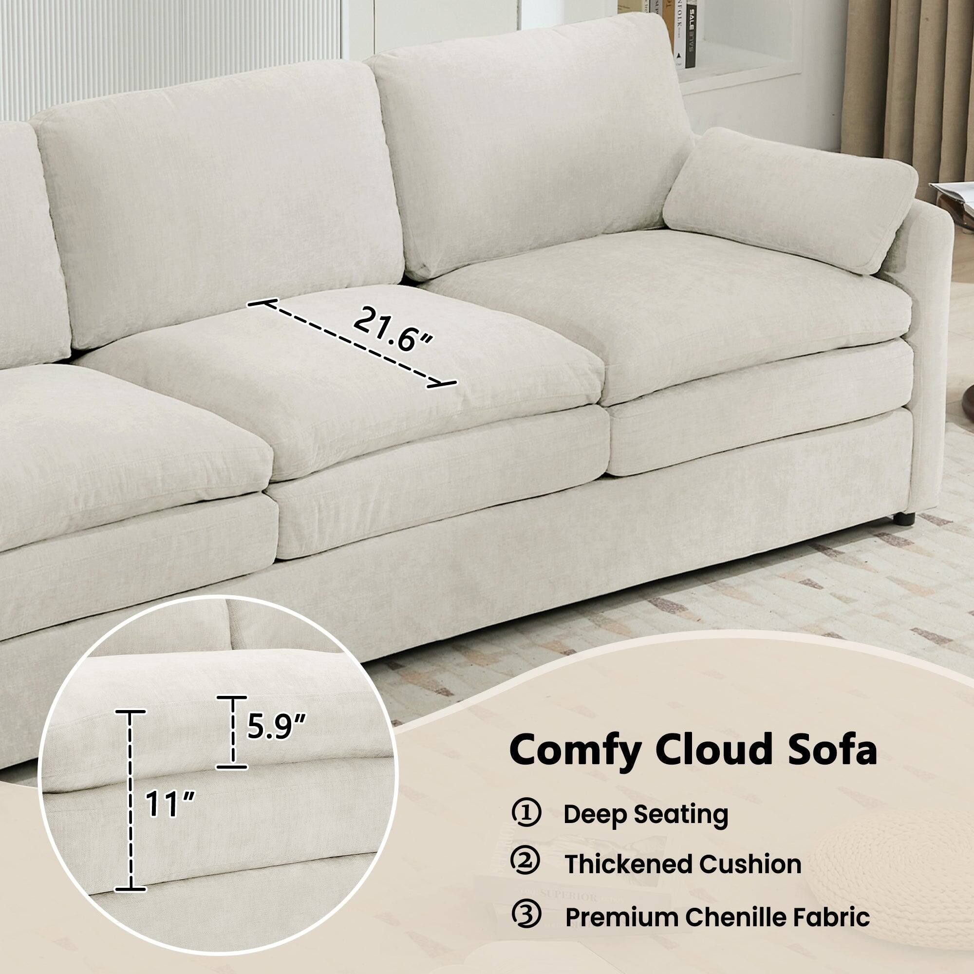 Comfy Cloud Sofa

1. Deep Seating
2. Thickened Cushion
3. Premium Chenille Fabric

Dimensions:
- Width: 21.6"
- Depth: 11"
- Height: 5.9"