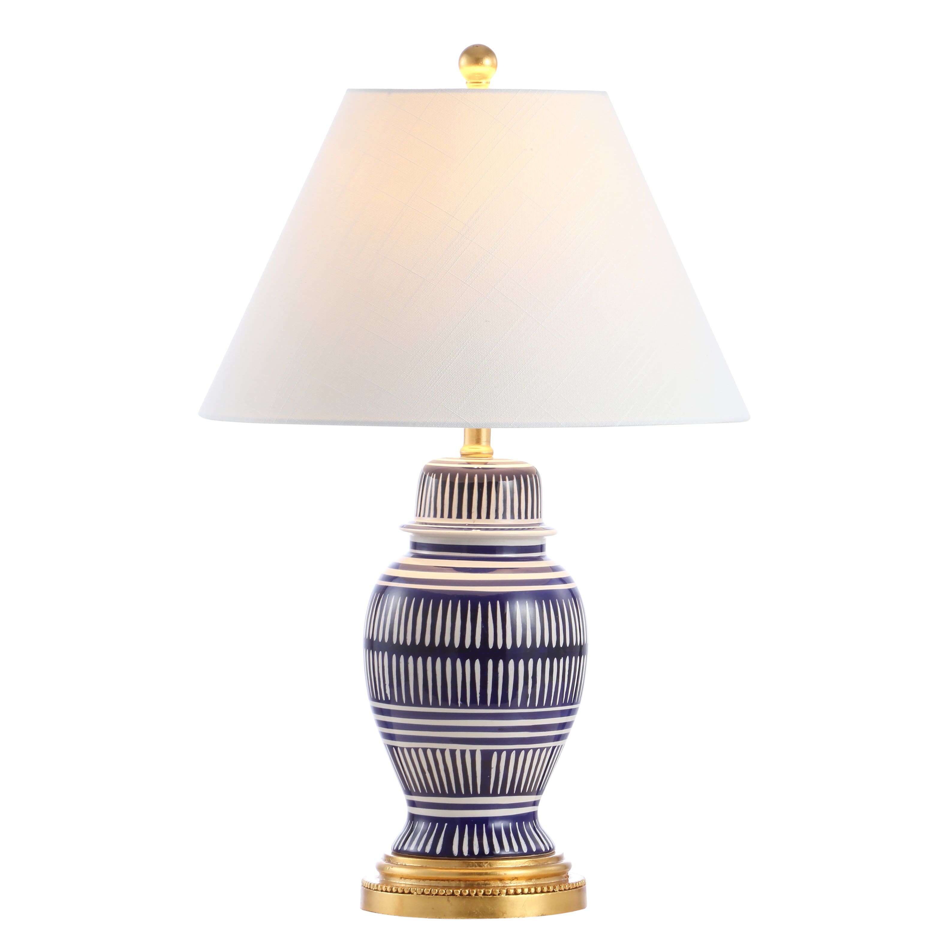 Jonathan Y - Reed 27" Ceramic/Iron Modern Coastal LED Table Lamp, Navy - Blue/White