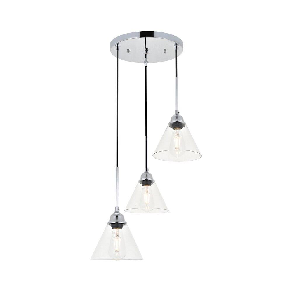 Alt View 8. Living District - Histoire 3 Light Chrome Pendant - Chrome And Clear.