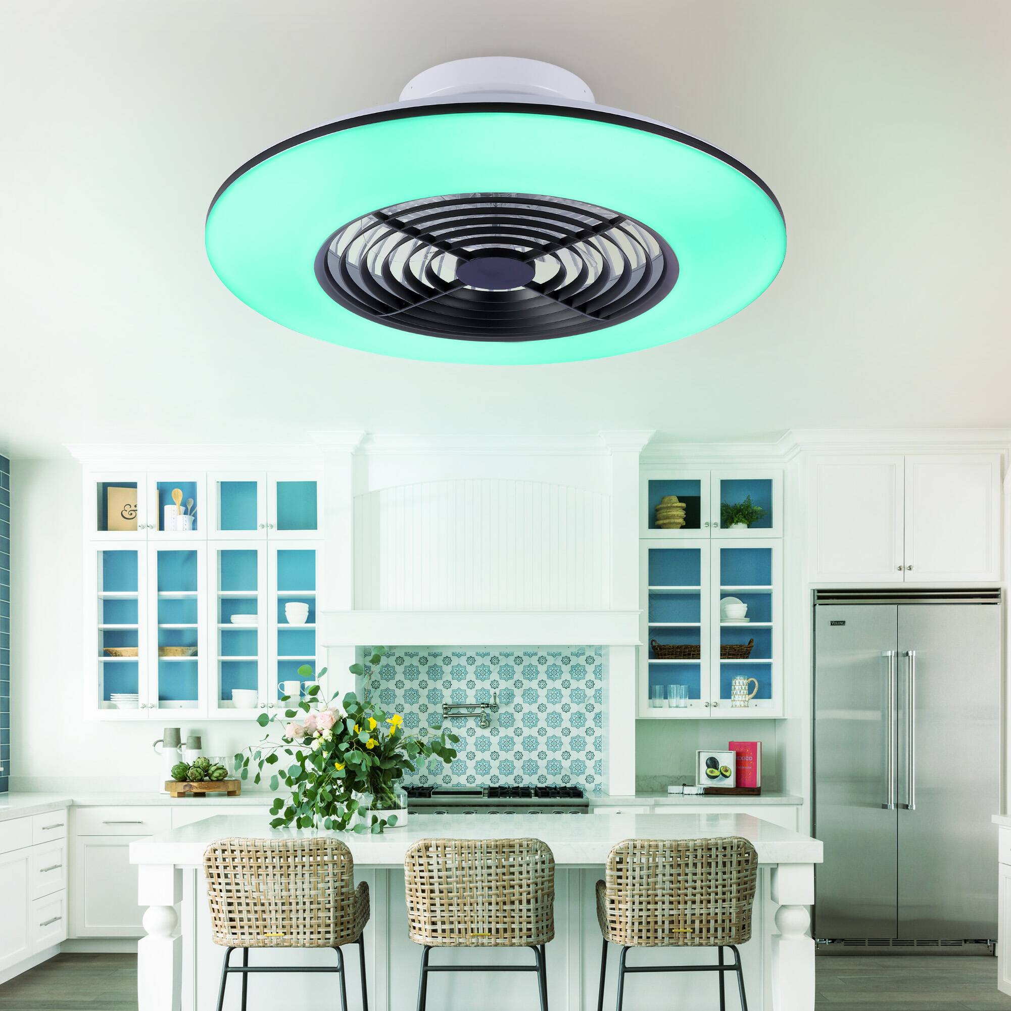 Alt View 6. Domanki - Domanki 24" Smart LED Bladeless Ceiling Fans with RGB Lights and Remote/APP, Low Profile Ceiling Fan with Light-Black - Black.