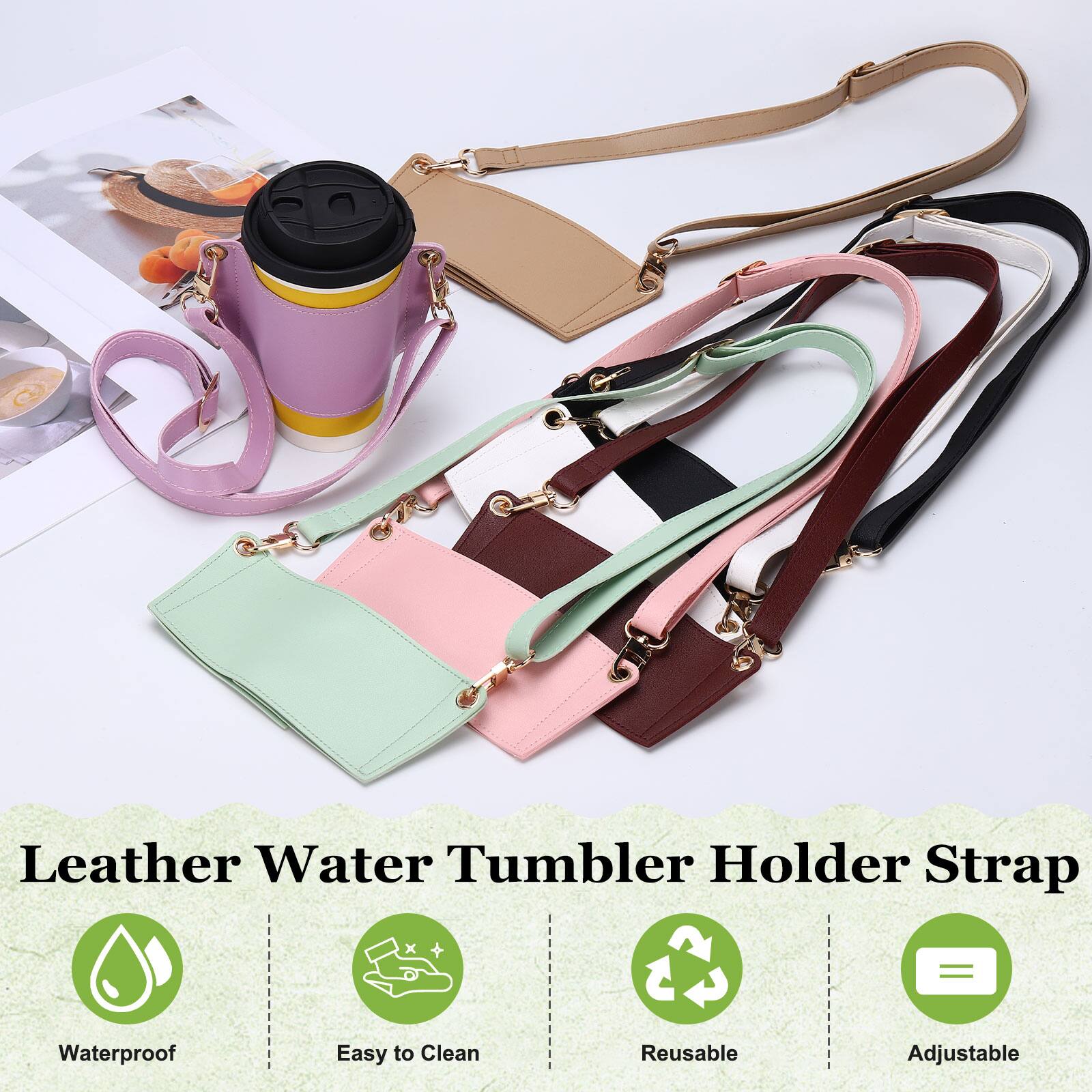 Leather Water Tumbler Holder Strap

- Waterproof
- Easy to Clean
- Reusable
- Adjustable