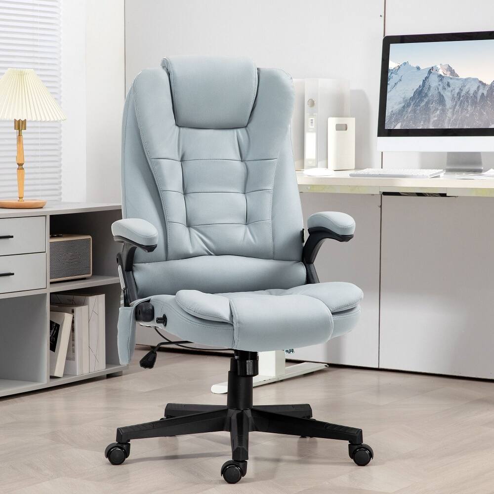 Alt View 6. Loheer - Loheer Massage Office Chair Vibrating Desk Chair Heated Reclining Microfiber Light Gray - Light Gray.