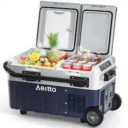 Electric Cooler, Aeitto 32QT Portable Car Refrigerator Frezzer with Dual Zone&Independent Temperature Control - Blue