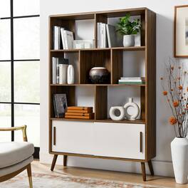 Transmit 45" Bookcase with Sliding Doors by Modway - Walnut Linen