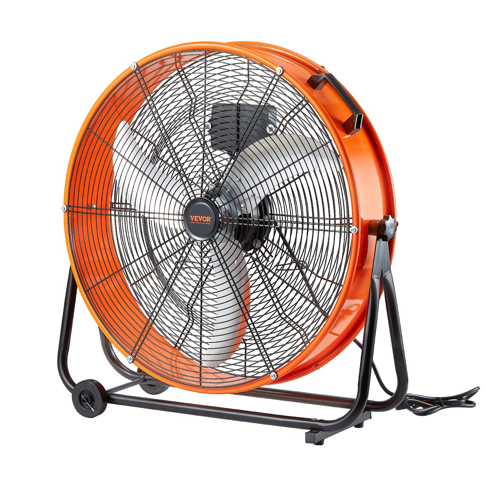 VEVOR - Drum Fan, 24 Inch High Velocity Industrial Shop Fan, Heavy Duty Commercial Use 3-Speed 8600CFM, 360°Adjustable Tilting - Orange;Black