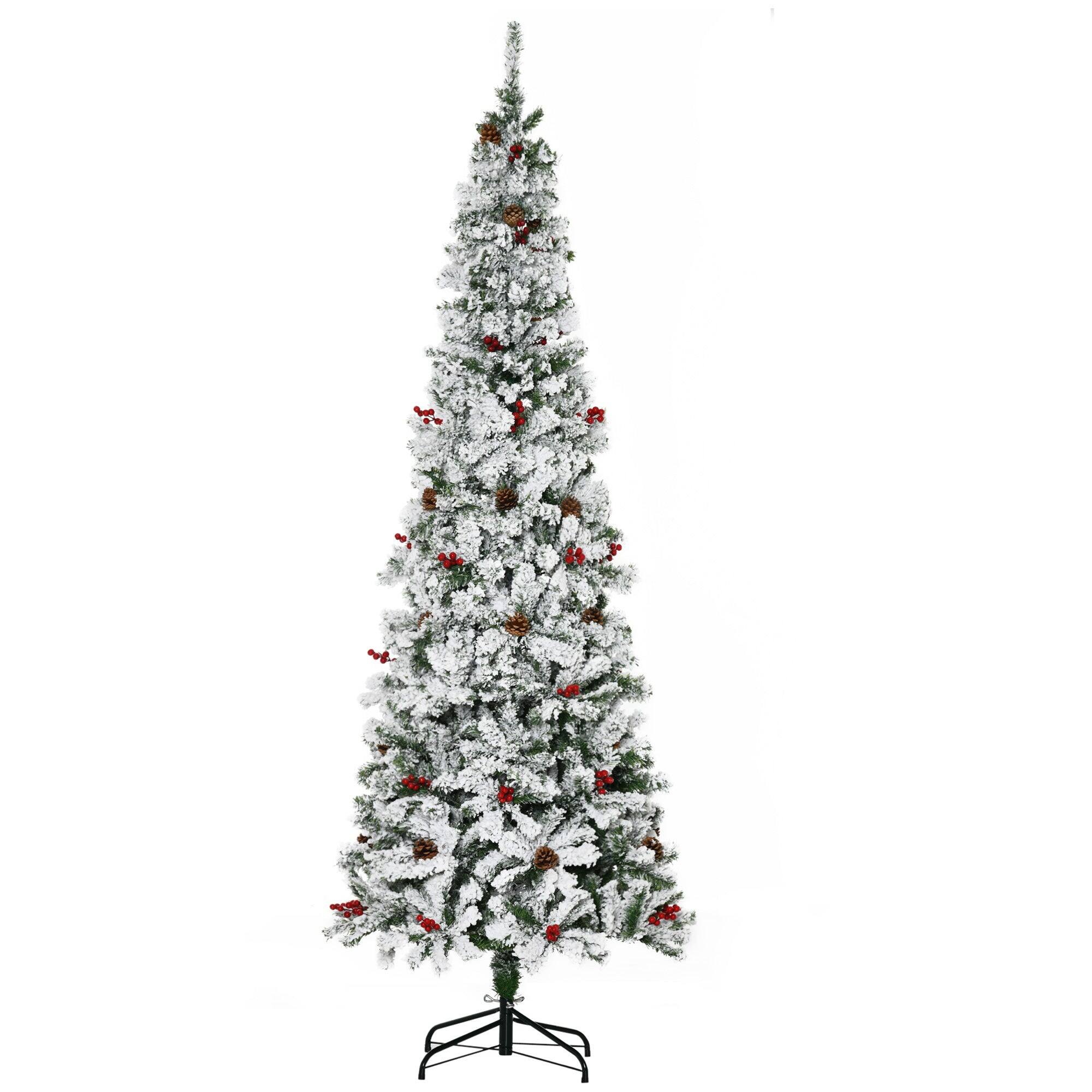 Alt View 4. BreeBe - 7.5 ft Pencil Snow Flocked Artificial Christmas Tree with 600 Pine Realistic Branches - Green.