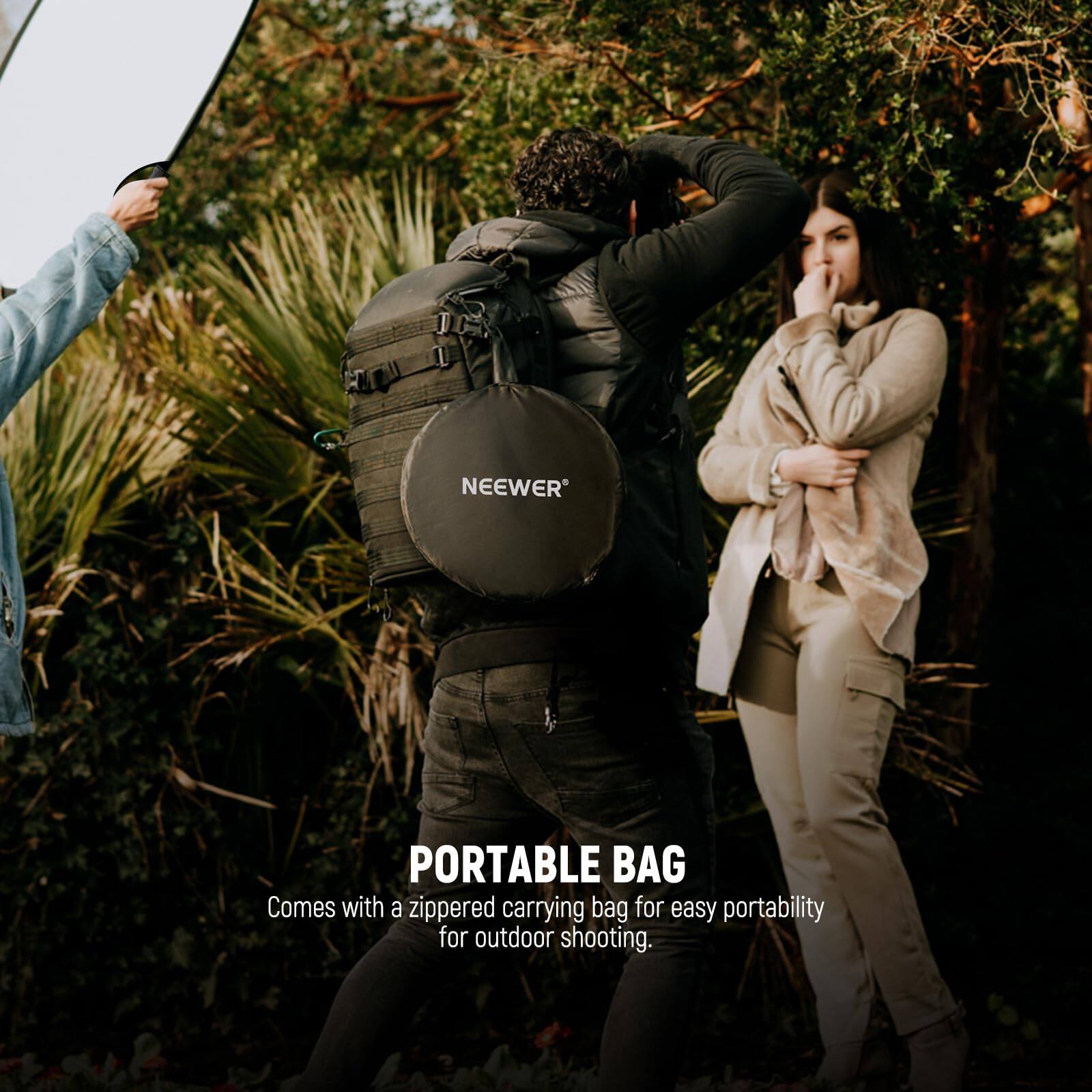 NEEWER PORTABLE BAG  
Comes with a zippered carrying bag for easy portability for outdoor shooting.