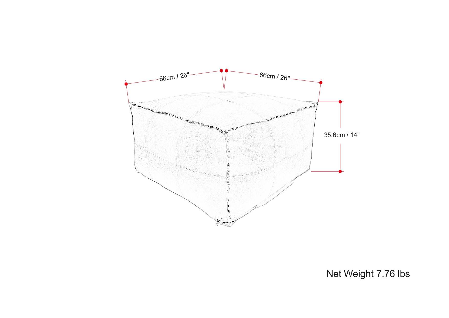 66cm / 26"  
66cm / 26"  
35.6cm / 14"  

Net Weight 7.76 lbs
