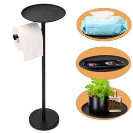 Dazzed Corner - Toilet Paper Holder Stand with Shelf, Heavy Base - Black