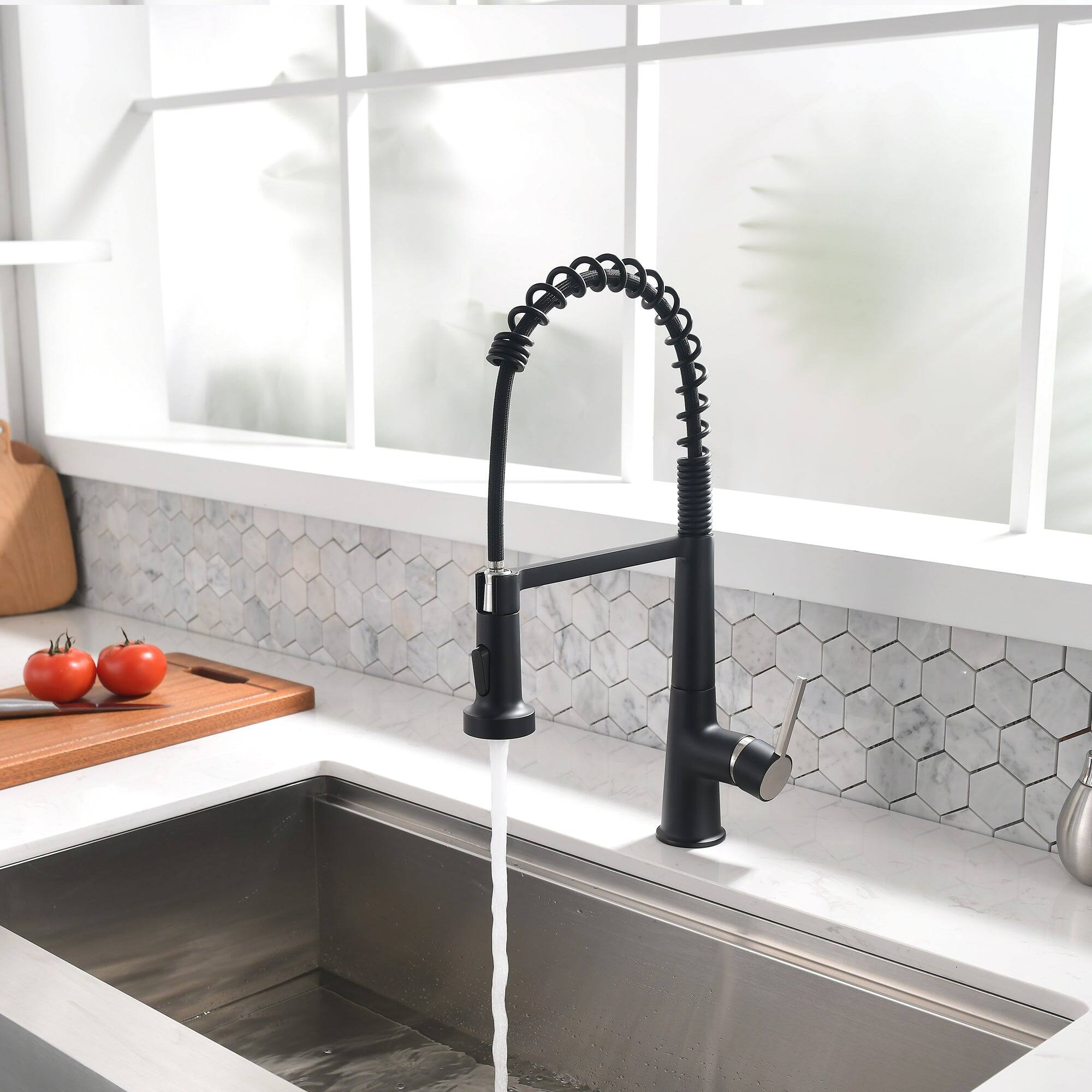 Alt View 8. Boyel Living - Matte Black 2 Spray Patterns 1.8 GPM Single Handle No Sensor Pull Down Sprayer Kitchen Faucet - Matte Black.