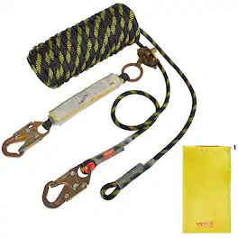 VEVOR - Vertical Lifeline Assembly, 0.55'' x 25' Fall Protection Rope with 30 KN Breaking Tension, Polyester Roofing Rope - Black and yellow