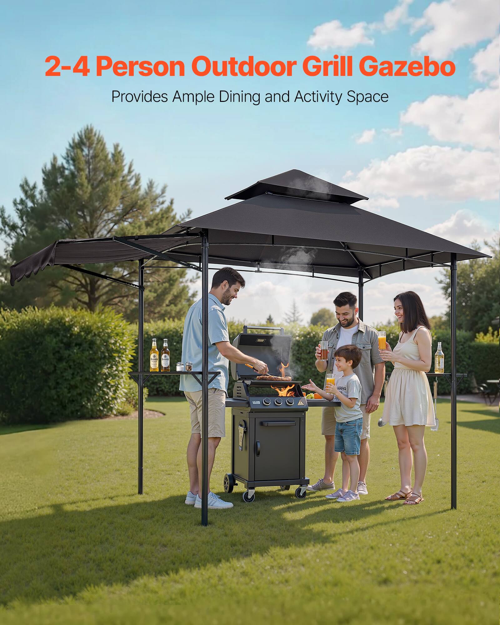 2-4 Person Outdoor Grill Gazebo  
Provides Ample Dining and Activity Space