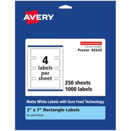 Avery - Matte Rectangle Labels, 2" x 7", 1,000 Labels - White