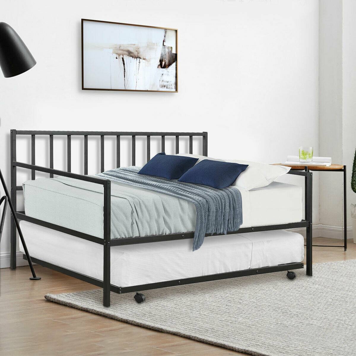 Alt View 3. Gymax - Gymax Twin Trundle DayBed w/ 4 Casters Mattress Platform Bed Sofa - Black.