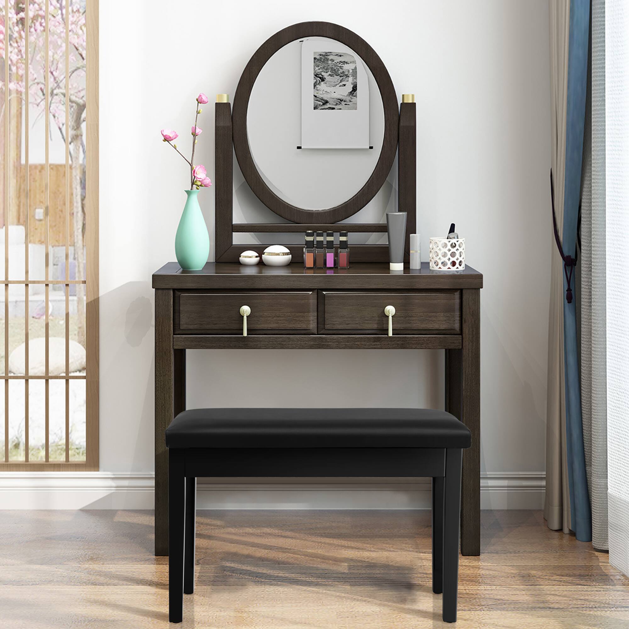 Alt View 1. Costway - Costway PU Leather Piano Bench Padded Double Duet Keyboard Seat Storage - Black.