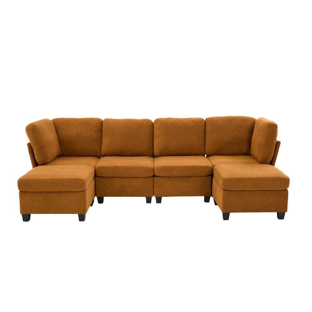 Left. Kadyn - U-Shaped 6-Seat Sectional, Oversized Modular Couch with Chaise and Storage Ottoman, Orange - Orange.