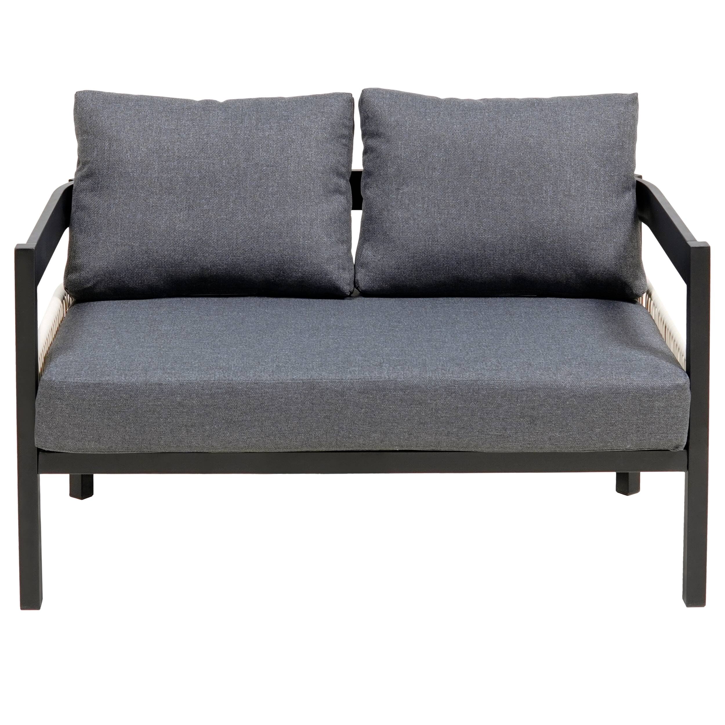 Alt View 4. Siljoy - Multi-Seat Outdoor Iron Sofa Set w/ Table, Rattan Decor, Waterproof & Rustproof, Garden & Lawn - Grey.