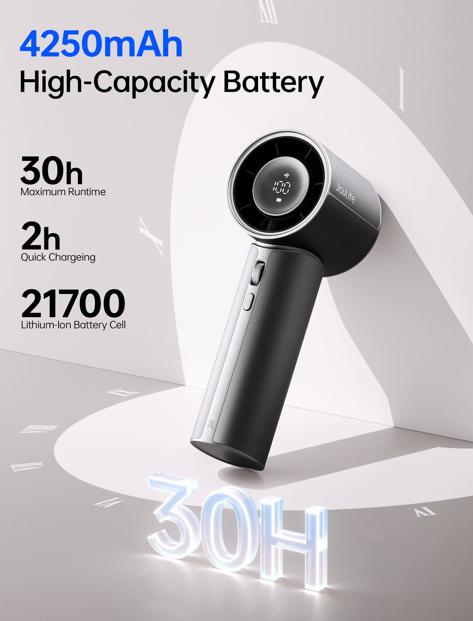 4250mAh High-Capacity Battery  
30h Maximum Runtime  
2h Quick Charging  
ILIL isulife 21700 Lithium-Ion Battery Cell