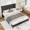 Front. Costway - Queen Size Bed Frame with Button-Tufted Headboard & Wooden Slats Easy Assembly - Gray.
