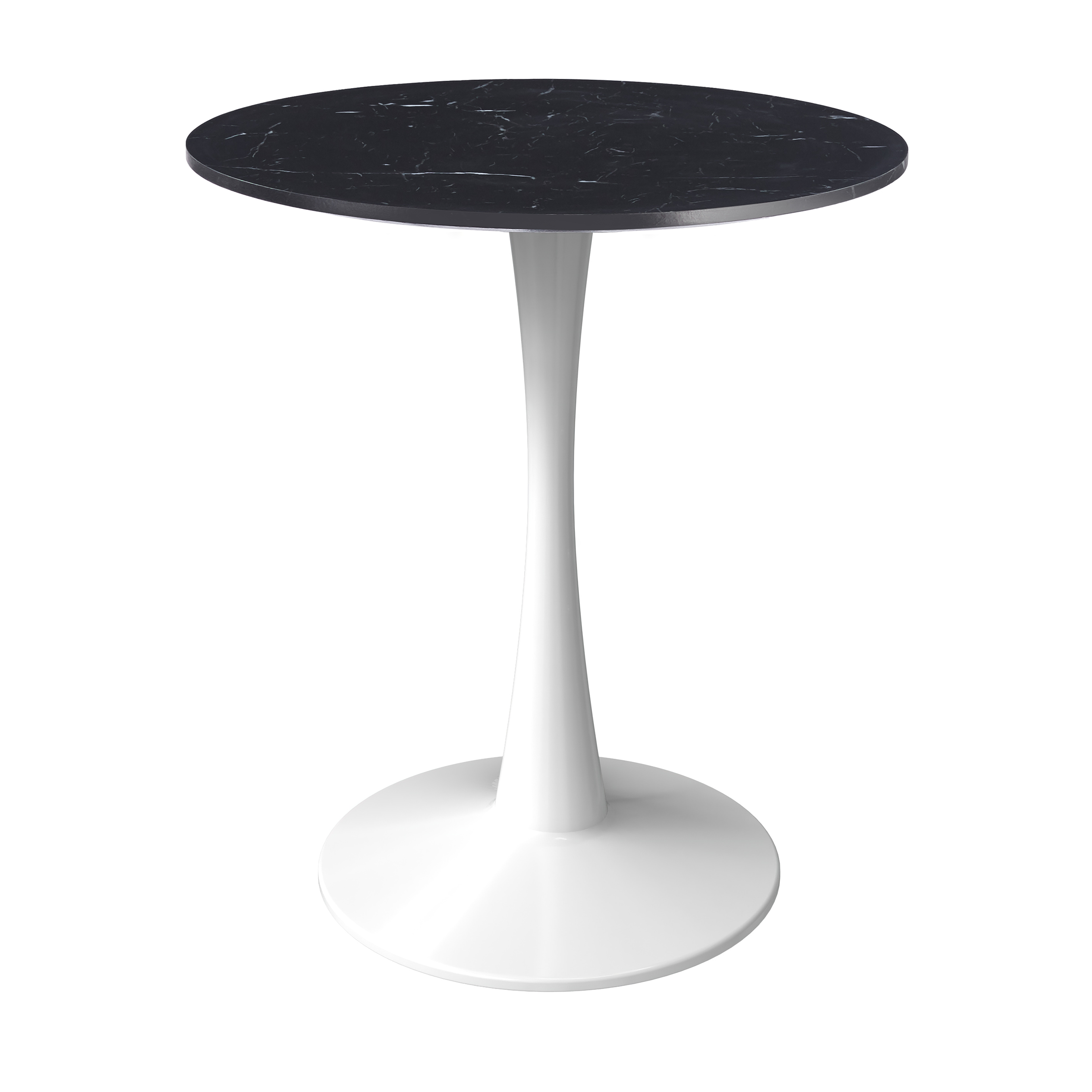 Alt View 2. LeisureMod - Bristol 27" Modern Round Dining Table with MDF Wood Top - Sleek Steel Pedestal Base - MDF - Marbled Black.