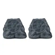 Front. SoundPro - 1-Pair Bluetooth Multi-Link Solar Rechargeable Wireless Rock Speakers - Gray Slate.