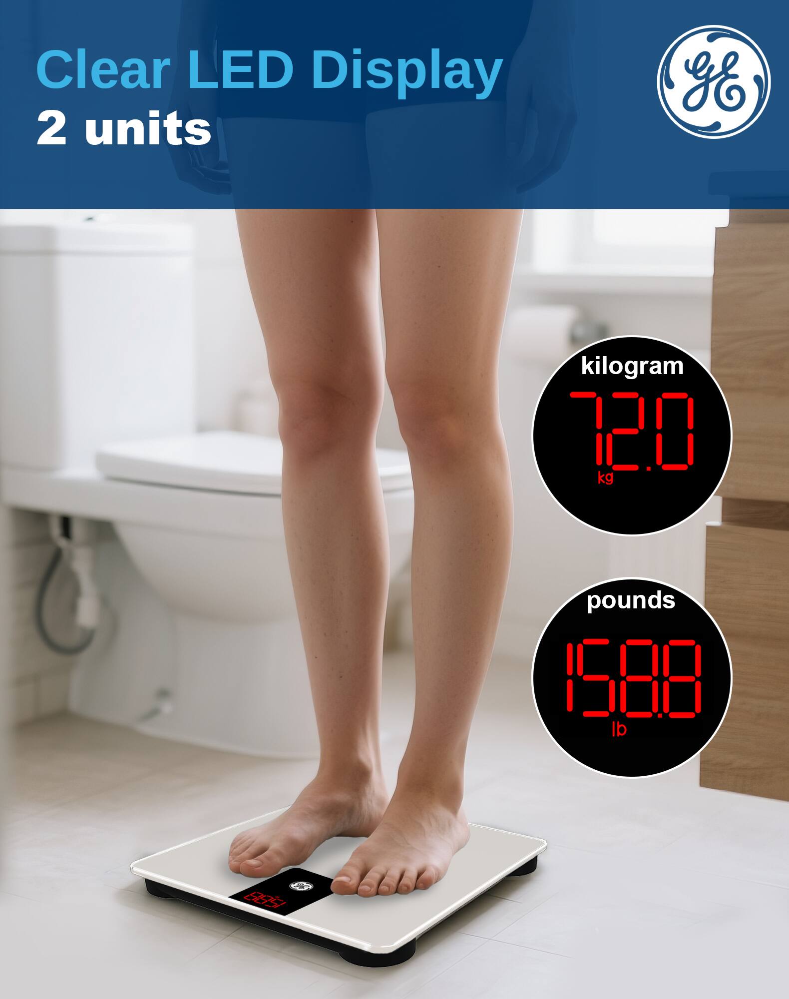 Clear LED Display  
2 units  

kilogram  
72.0 kg  

pounds  
158.8 lb