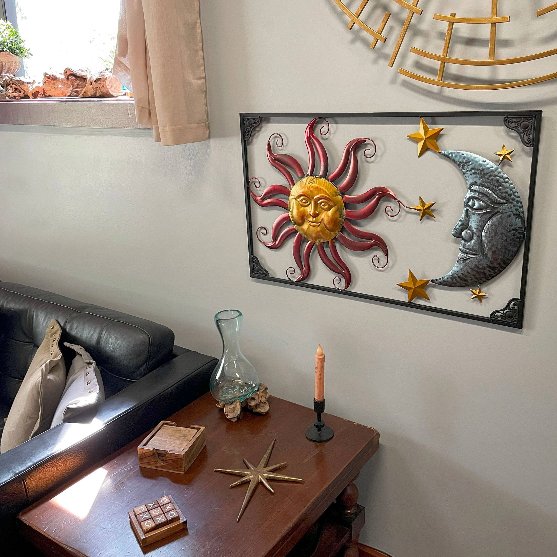 Alt View 4. Zeckos - Tri-Tone Celestial Sun Moon and Stars Indoor/Outdoor Metal Wall Art - Copper.