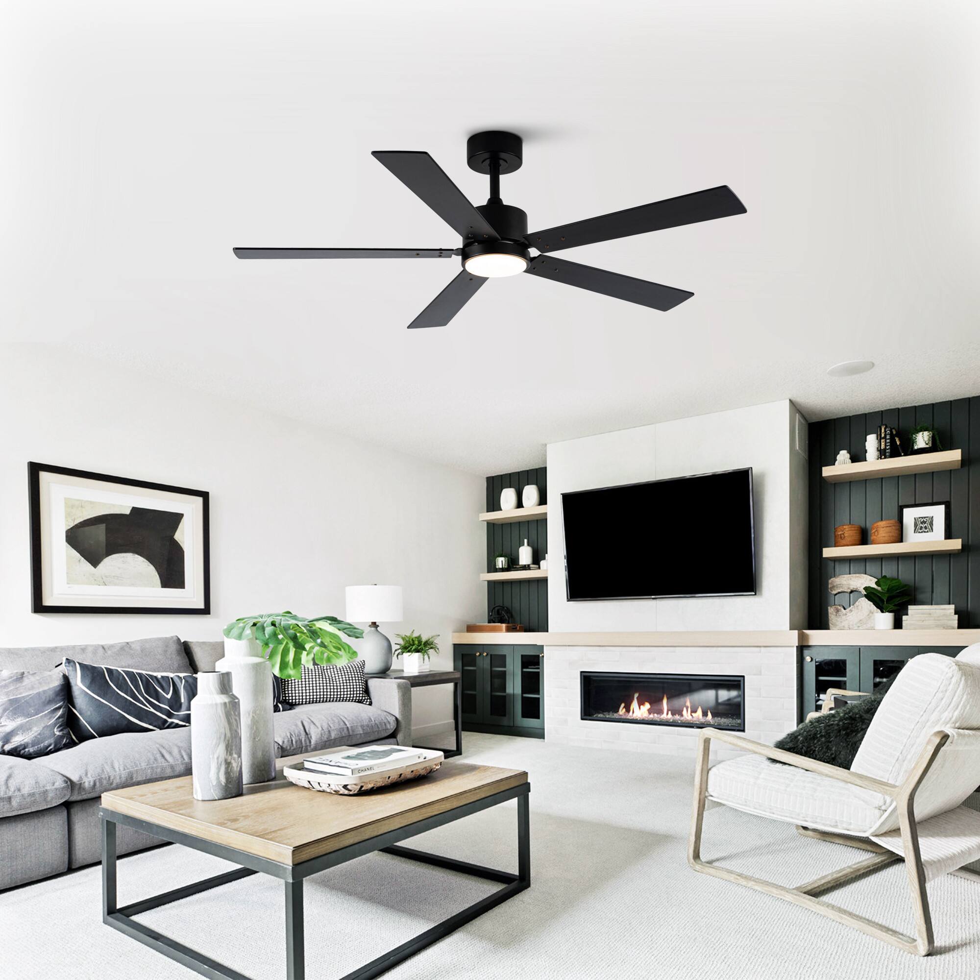 Back. Vaczon - 52" Modern Black Integrated LED Ceiling Fan with Light and Remote Control and APP Control - Black.