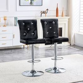 Loheer - Vintage Faux Crocodile Lift Bar Stools Set of 2 Crystal Tufted 1.8x1.42x4.08 ft - Black