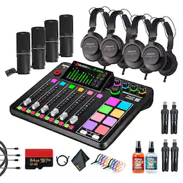 RODE - RODECaster Pro II + Headphones + Podcast Microphone + 64GB Micro SD + More (Bundle)